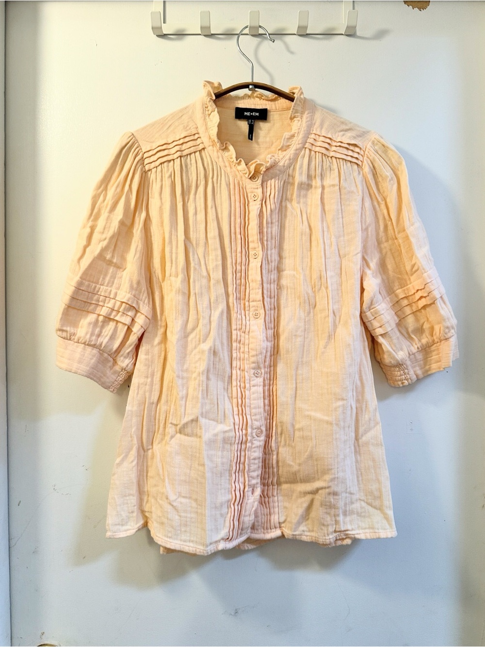 ME+EM Light Peach Pintuck Button-Front Blouse
